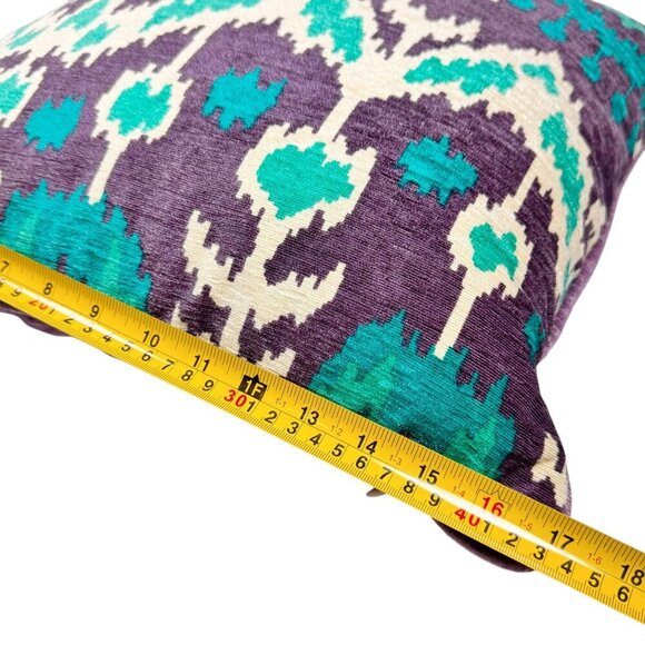 New SAFAVIER Ikat Throw Pillow Velvet Purple White Blue 17x17 Boho Decorative - Picture 5 of 7